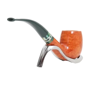 Pipe Savinelli Foresta 606 sur support, vue arrière, forme courbée, finition naturelle, filtre 9 mm - A La Civette.