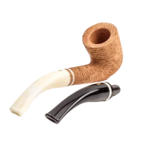 Pipe Savinelli Lino 611 en vue arrière avec tube, forme courbée, finition rustique, filtre 9 mm - A La Civette.