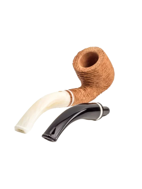 Pipe Savinelli Lino 622 en vue arrière avec tube, forme courbée, finition rustique, filtre 9 mm - A La Civette.