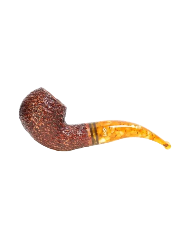 Pipe Savinelli Miele en vue de profil, forme courbée, finition rustique, filtre 9 mm - A La Civette.