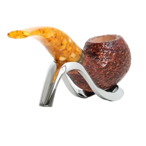 Pipe Savinelli Miele sur support, vue arrière, forme courbée, finition rustique, filtre 9 mm - A La Civette.