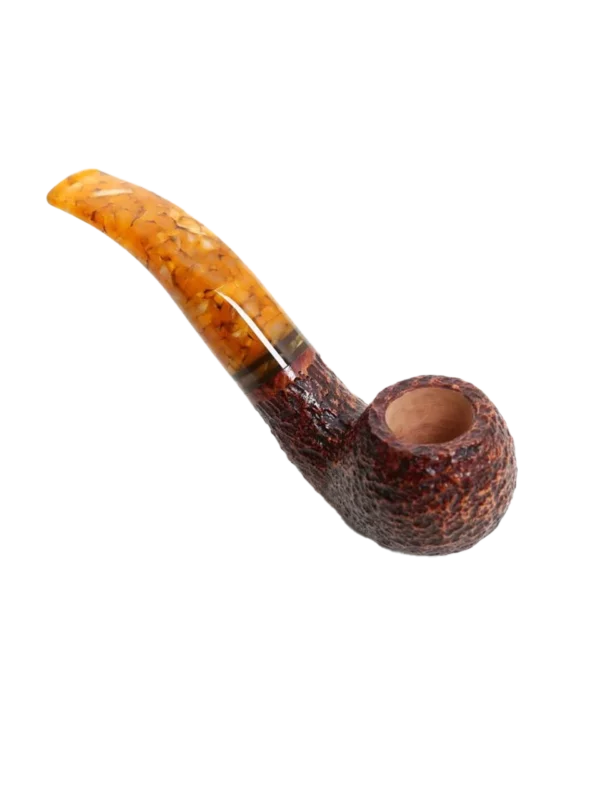 Pipe Savinelli Miele en vue trois quarts inversée, forme courbée, finition rustique, filtre 9 mm - A La Civette.