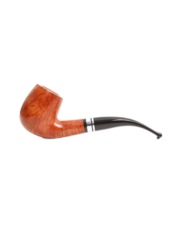 Pipe Savinelli Minerva Liscia en vue de profil, forme courbée, finition naturelle, filtre 9 mm - A La Civette.