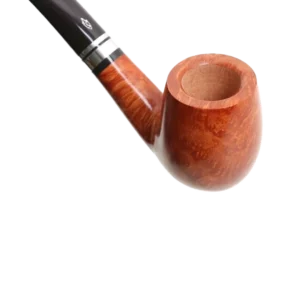 Pipe Savinelli Minerva Liscia en vue trois quarts inversée, forme courbée, finition naturelle, filtre 9 mm - A La Civette.