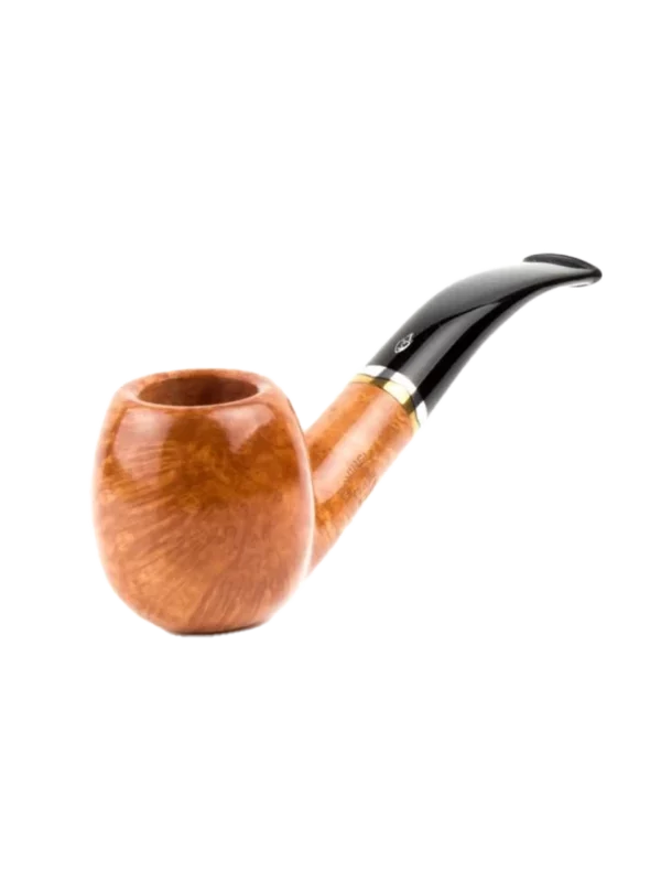 Pipe Savinelli Onda en vue trois quarts, forme courbée, finition naturelle, filtre 6 mm - A La Civette.