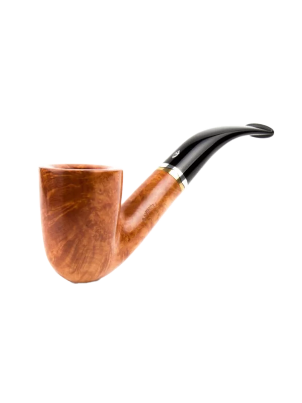 Pipe Savinelli Onda en vue trois quarts, forme courbée, finition naturelle, filtre 9 mm - A La Civette.