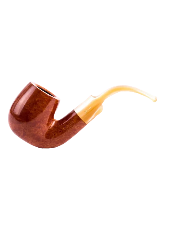 Pipe Savinelli Oscar Lucite 614 en vue de profil, forme courbée, finition naturelle, sans filtre - A La Civette.