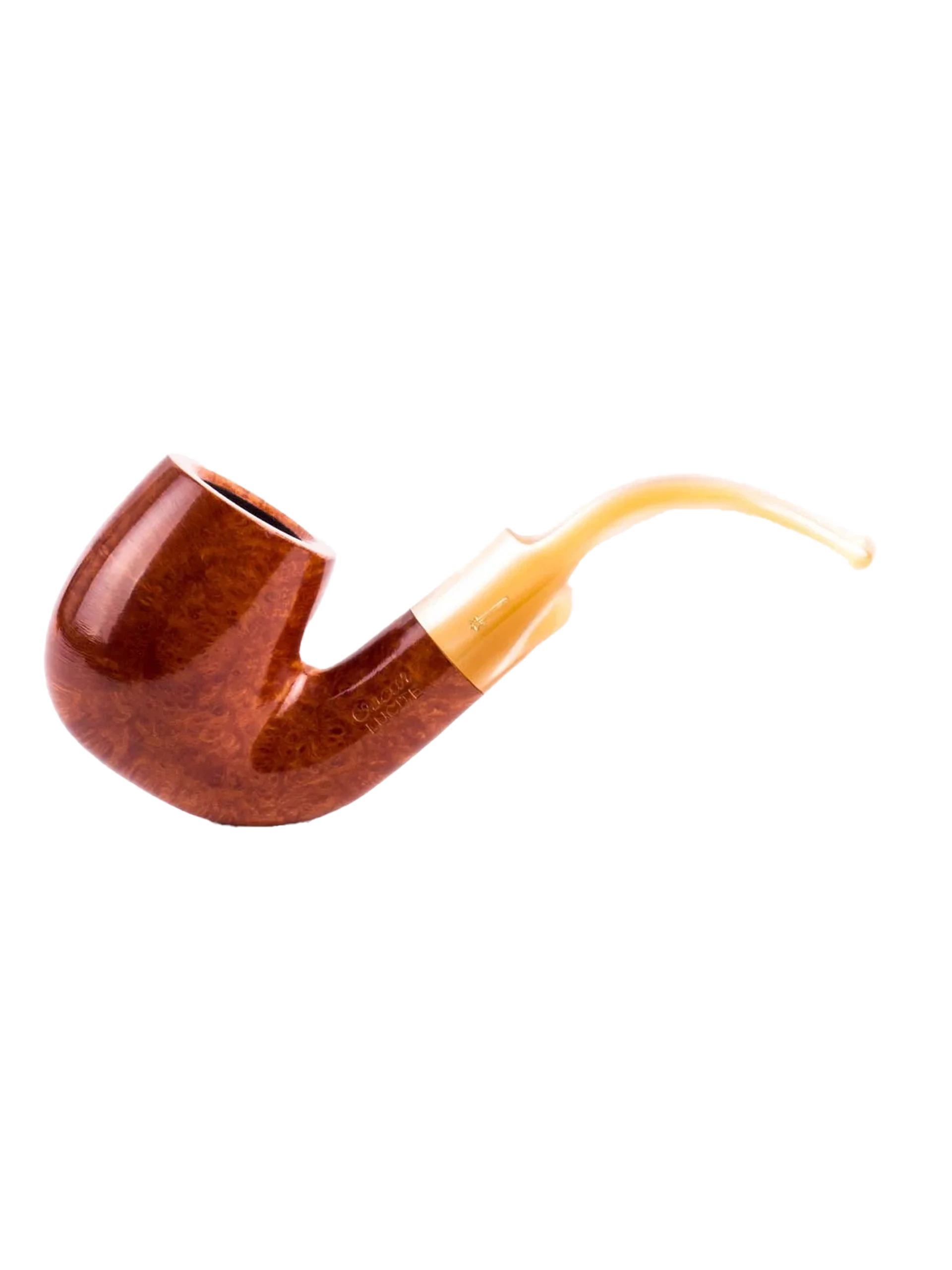 Pipe Savinelli Oscar Lucite 614 en vue de profil, forme courbée, finition naturelle, sans filtre - A La Civette.