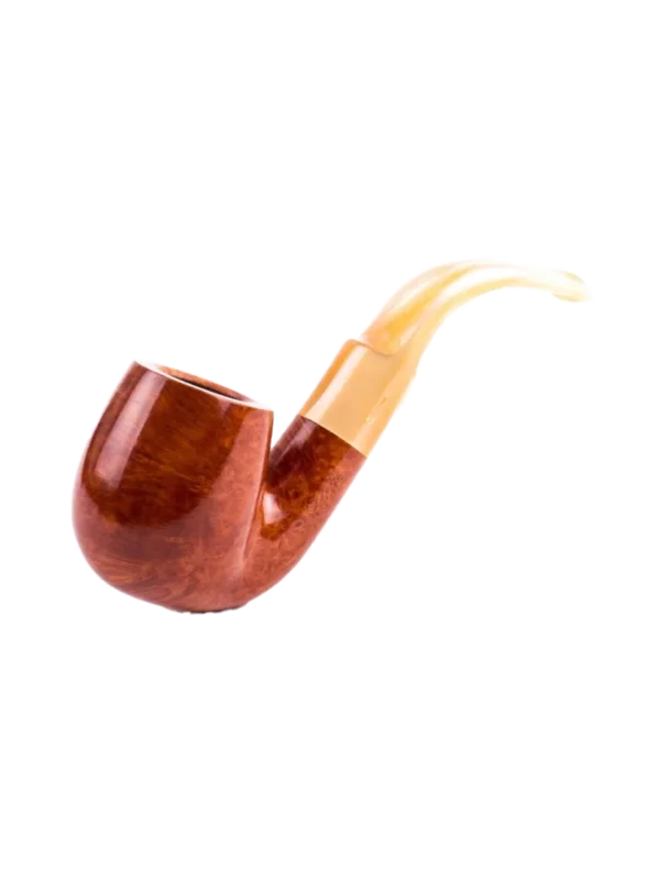 Pipe Savinelli Oscar Lucite 614 en vue trois quarts, forme courbée, finition naturelle, sans filtre - A La Civette.