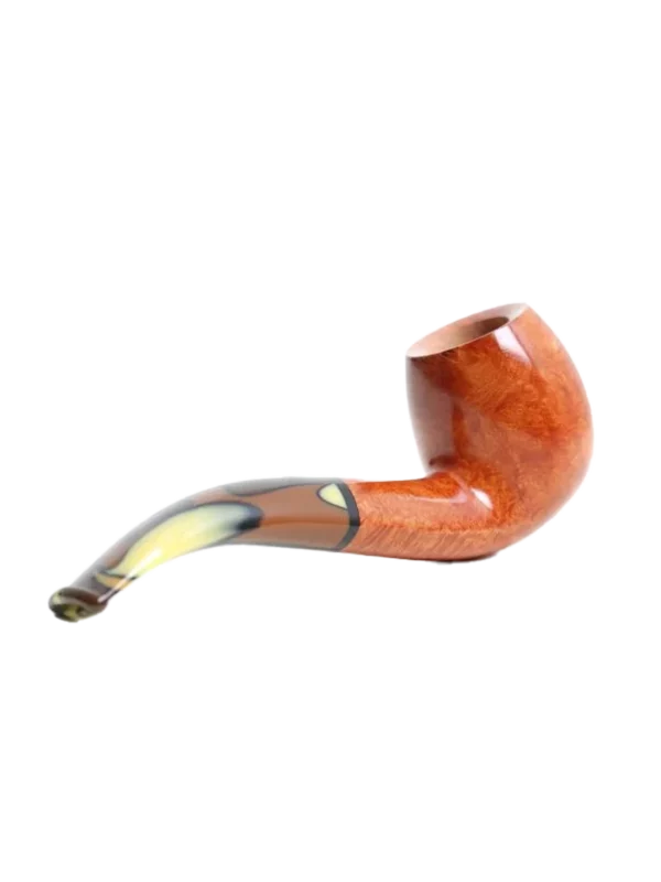 Pipe Savinelli Paloma 677 en vue arrière, forme courbée, finition naturelle, filtre 9 mm - A La Civette.