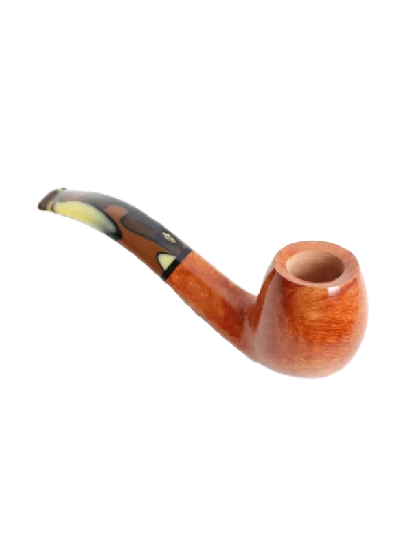 Pipe Savinelli Paloma 677 en vue trois quarts inversée, forme courbée, finition naturelle, filtre 9 mm - A La Civette.