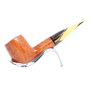 Pipe Savinelli Paloma sur support, vue de profil, forme droite, finition naturelle, filtre 9 mm - A La Civette.