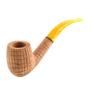 Pipe Savinelli Pannocchia en vue trois quarts, forme courbée, finition rustique, filtre 9 mm - A La Civette.