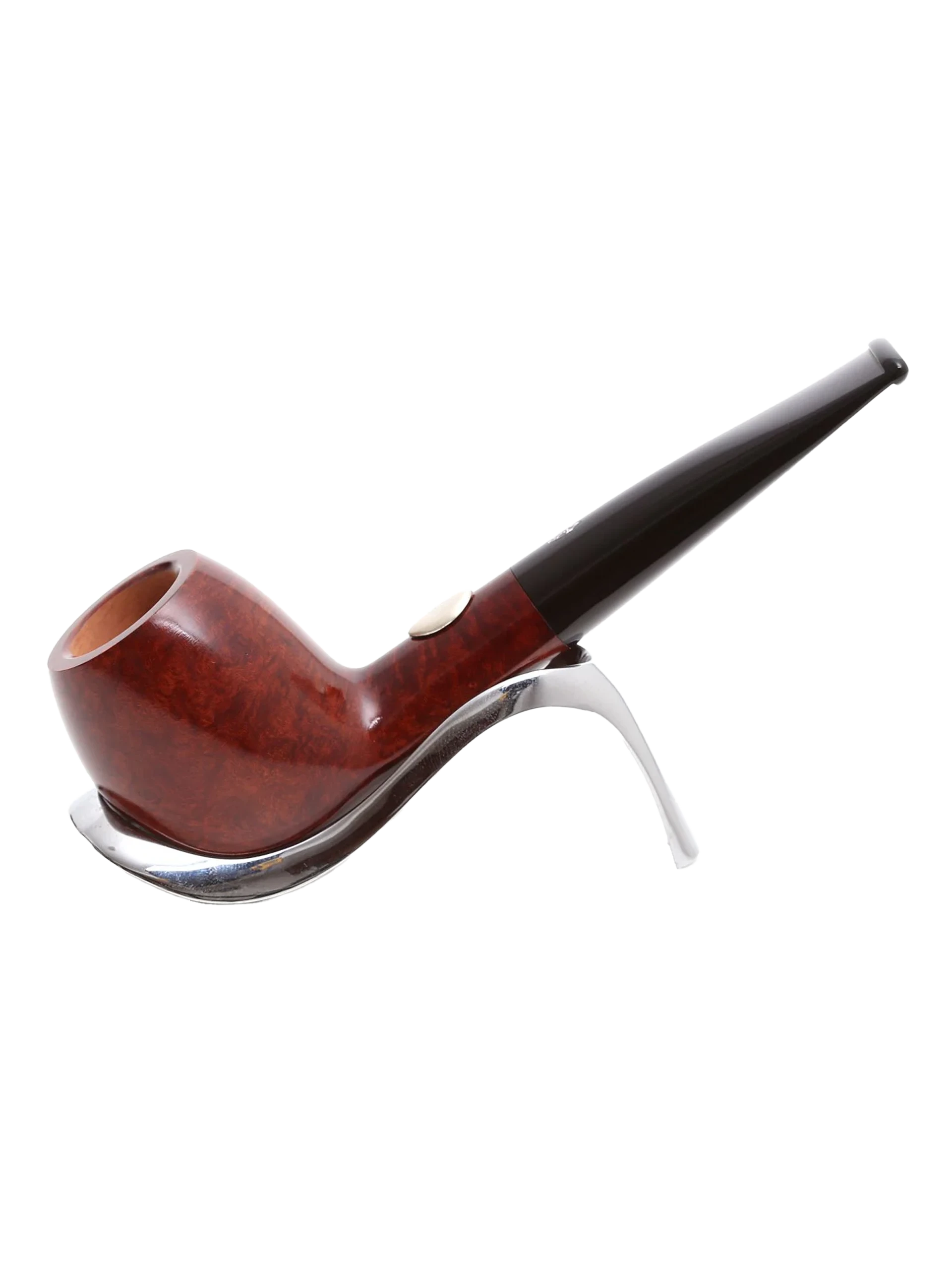 Pipe Savinelli Rugby sur support, vue arrière, forme droite, finition naturelle, filtre 9 mm - A La Civette.