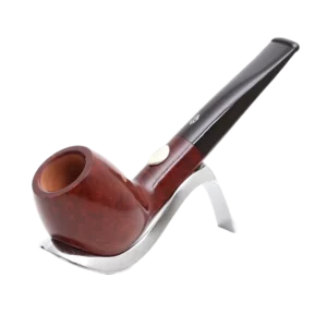 Pipe Savinelli Rugby 173 sur support, vue de profil, forme droite, finition naturelle, filtre 9 mm - A La Civette.