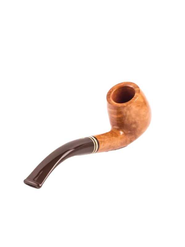 Pipe Savinelli Seta en vue arrière, forme courbée, finition naturelle, filtre 6 mm - A La Civette.