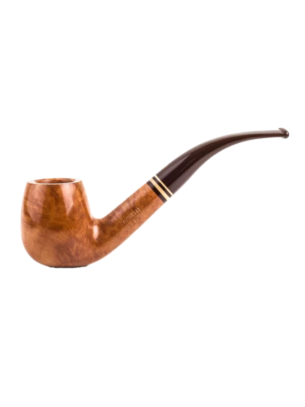 Pipe Savinelli Seta en vue de profil, forme courbée, finition naturelle, filtre 6 mm - A La Civette.