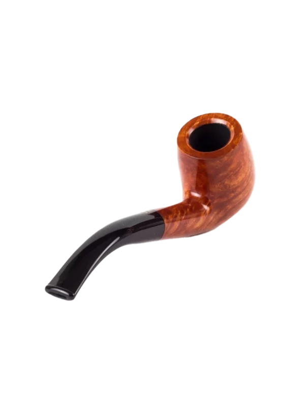 Pipe Savinelli Siena en vue arrière, forme courbée, finition naturelle, filtre 6 mm - A La Civette.