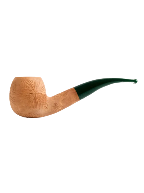 Pipe Savinelli Spinosa en vue de profil, forme courbée, finition naturelle façonnée, filtre 9 mm - A La Civette.