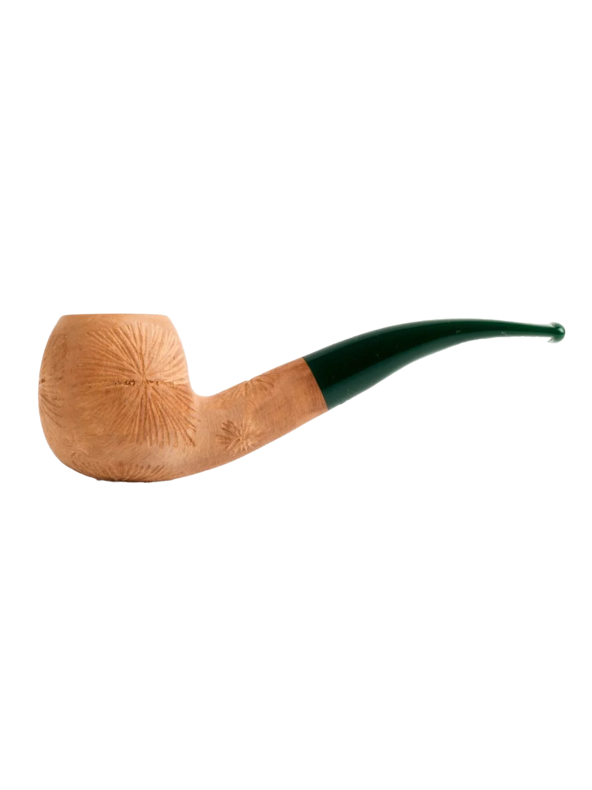 Pipe Savinelli Spinosa en vue de profil, forme courbée, finition naturelle façonnée, filtre 9 mm - A La Civette.