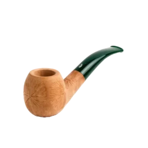 Pipe Savinelli Spinosa en vue trois quarts, forme courbée, finition naturelle façonnée, filtre 9 mm - A La Civette.