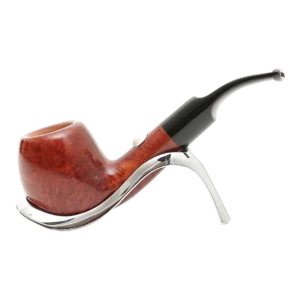 Pipe Savinelli Tennis 626 sur support, vue de profil, forme courbée, finition naturelle, filtre 9 mm - A La Civette.