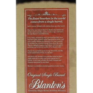 Dos de la boîte du Whisky Blanton’s Original Single Barrel – A La Civette Paris