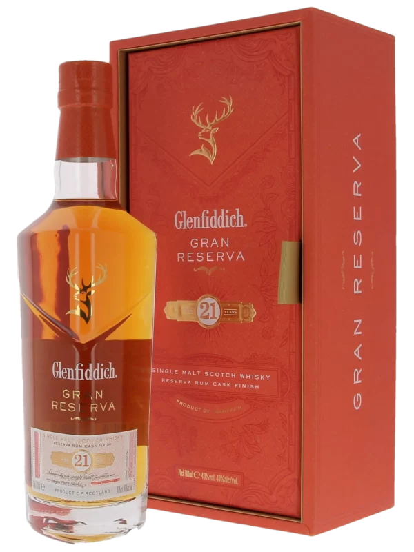 Whisky Glenfiddich Gran Reserva 21 ans – boîte et bouteille face – A La Civette Paris