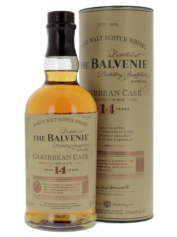 Whisky The Balvenie Caribbean Cask 14 ans – boîte et bouteille face – A La Civette Paris