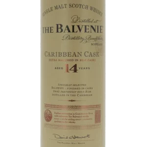 Face de la boîte du Whisky The Balvenie Caribbean Cask 14 ans – A La Civette Paris