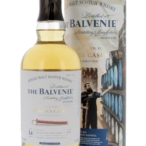 Whisky The Balvenie Curious Cask 14 ans – boîte et bouteille face – A La Civette Paris