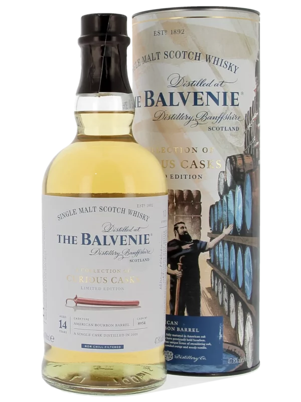 Whisky The Balvenie Curious Cask 14 ans – boîte et bouteille face – A La Civette Paris
