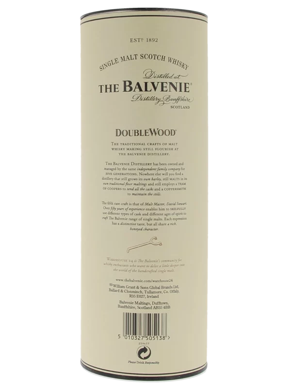 Dos de la boîte du Whisky The Balvenie DoubleWood 12 ans – A La Civette Paris
