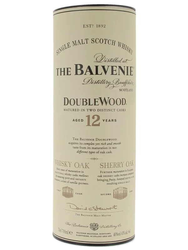 Face de la boîte du Whisky The Balvenie DoubleWood 12 ans – A La Civette Paris