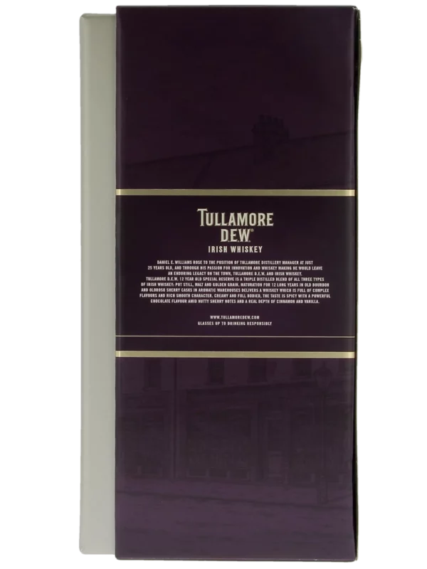 Dos de la boîte du Whiskey Tullamore D.E.W. 12 ans Special Reserve – A La Civette Paris