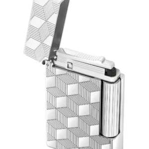 Briquet S.T. Dupont Initial palladium – Vue trois quarts ouvert – Briquet de luxe pour amateurs de cigares