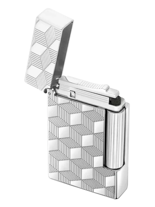 Briquet S.T. Dupont Initial palladium – Vue trois quarts ouvert – Briquet de luxe pour amateurs de cigares