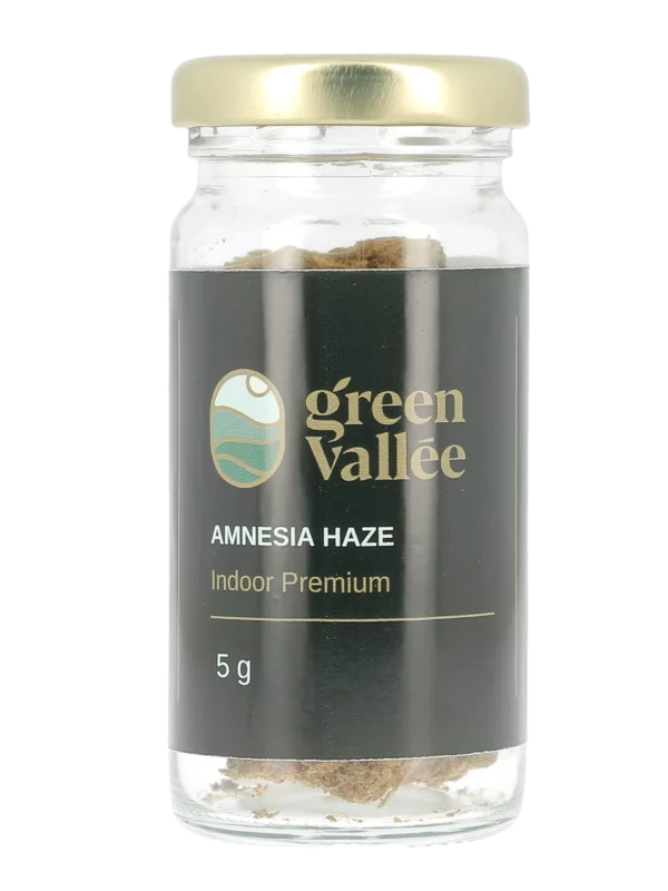 Flacon face fleurs de CBD Amnesia Haze 5g – Green Vallée – À La Civette Paris