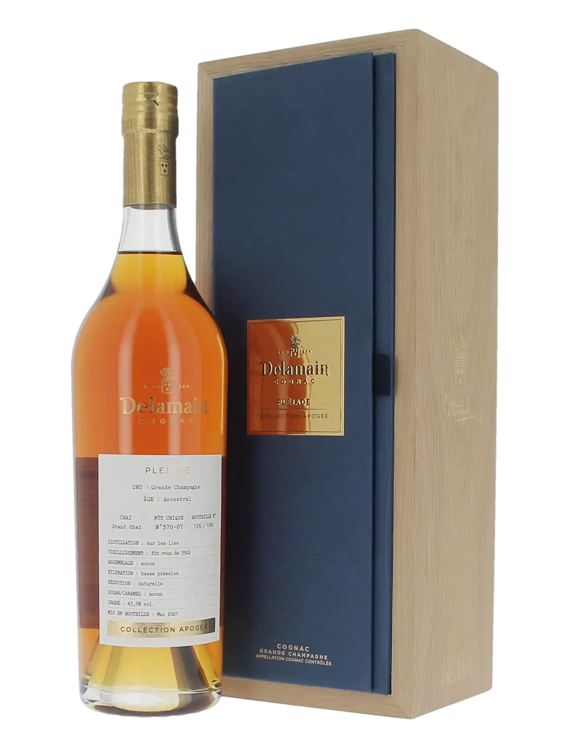 Coffret et bouteille de Cognac Delamain Grande Champagne Pléiade Ancestral – À La Civette Paris
