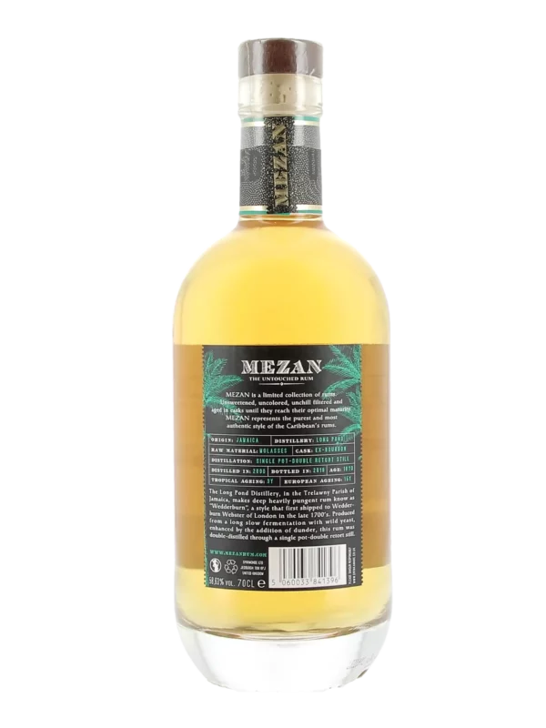 Dos de la bouteille Mezan Jamaica Long Pond 2000 Single Cask – À La Civette Paris