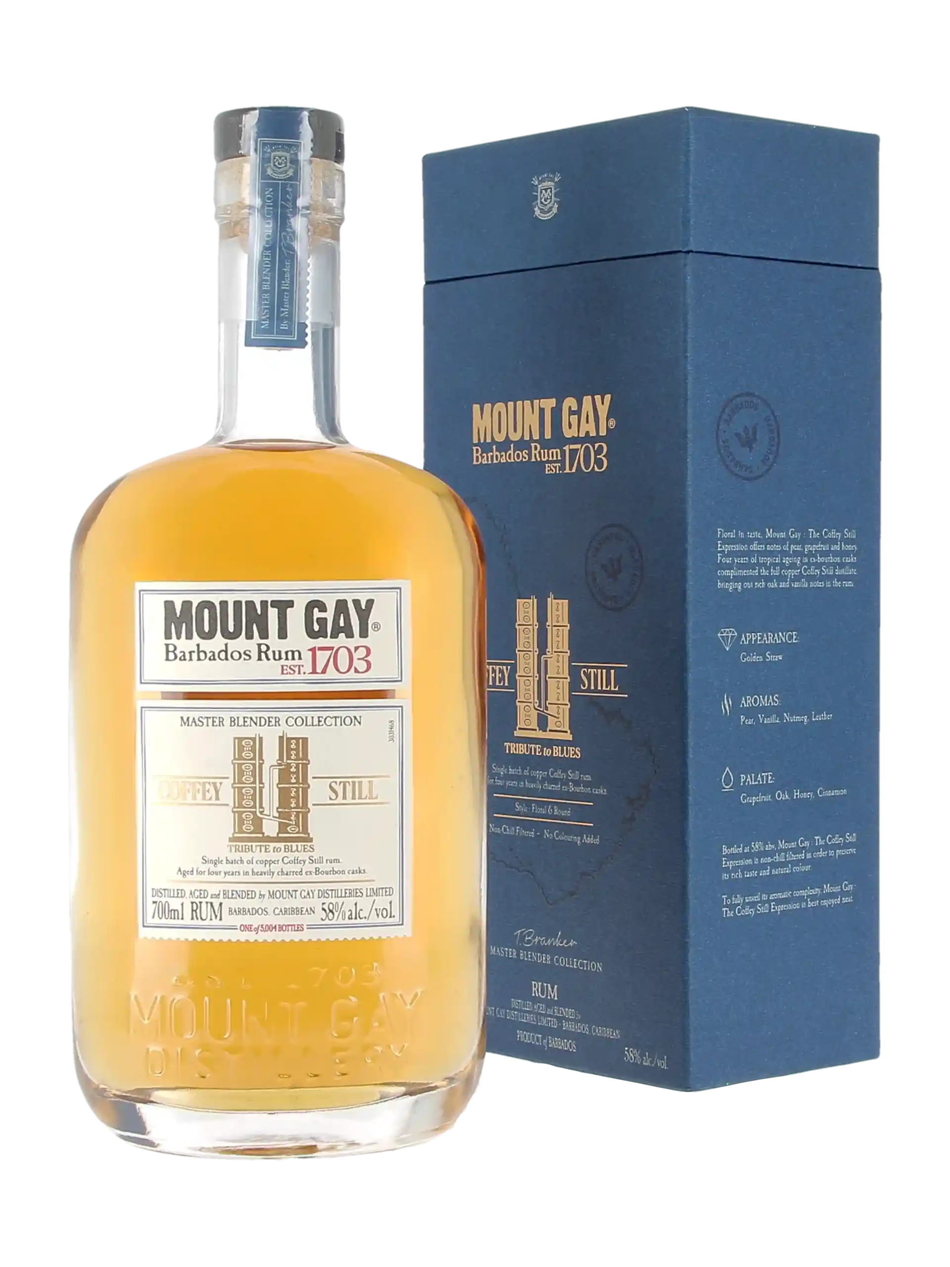 Coffret et bouteille de rhum Mount Gay Coffey Still Master Blender – À La Civette Paris