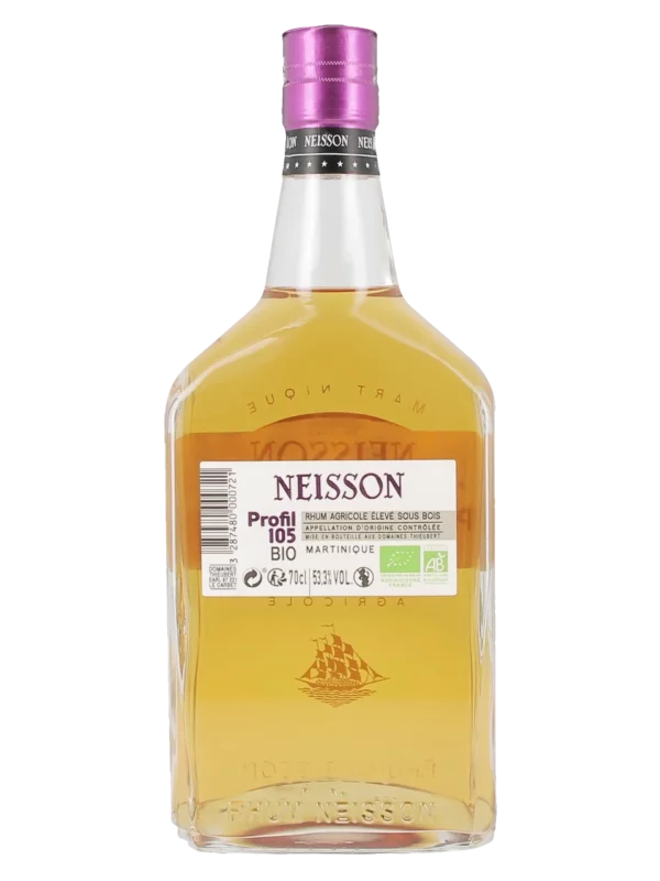Dos de la bouteille de rhum Neisson Profil 105 Bio – A La Civette