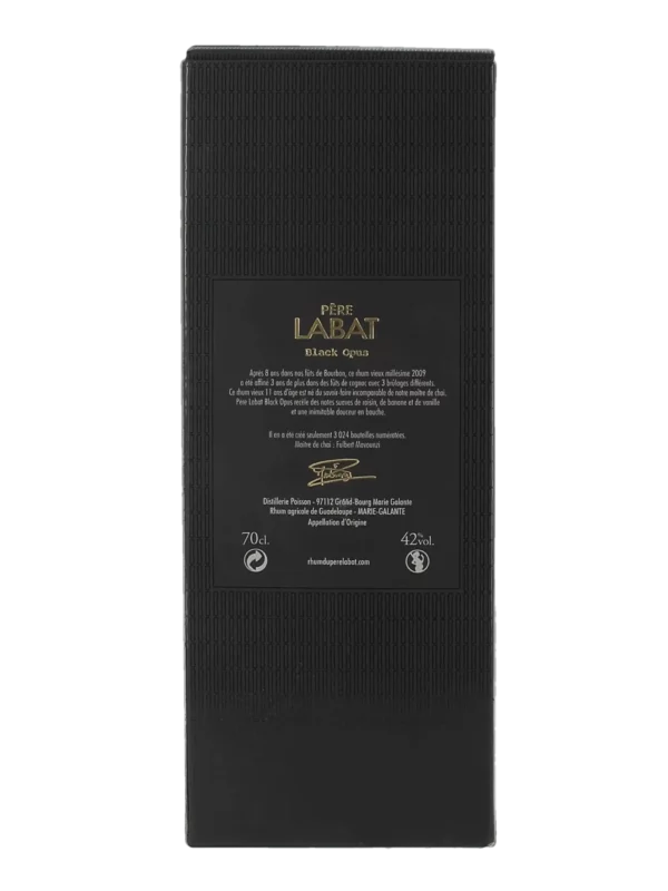 Dos du coffret du rhum Père Labat Black Opus 2009 – A La Civette