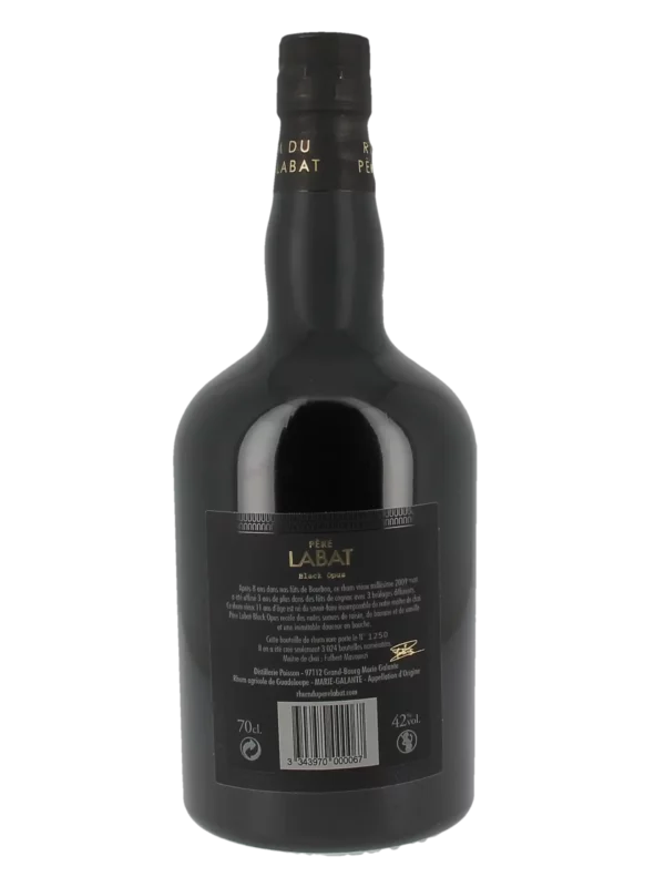 Dos de la bouteille de rhum Père Labat Black Opus 2009 – A La Civette
