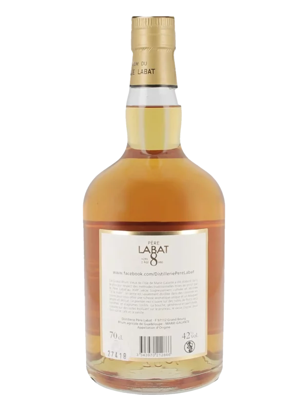 Dos de la bouteille de rhum Père Labat Hors d’Âge 8 ans – A La Civette
