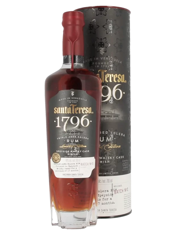 A-La-Civette-Spiritueux-Rhum-Santa-Teresa-1796-Triple-aged-solera-boite-bouteille-face Coffret et bouteille du rhum Santa Teresa 1796 Triple Aged Solera – face – A La Civette