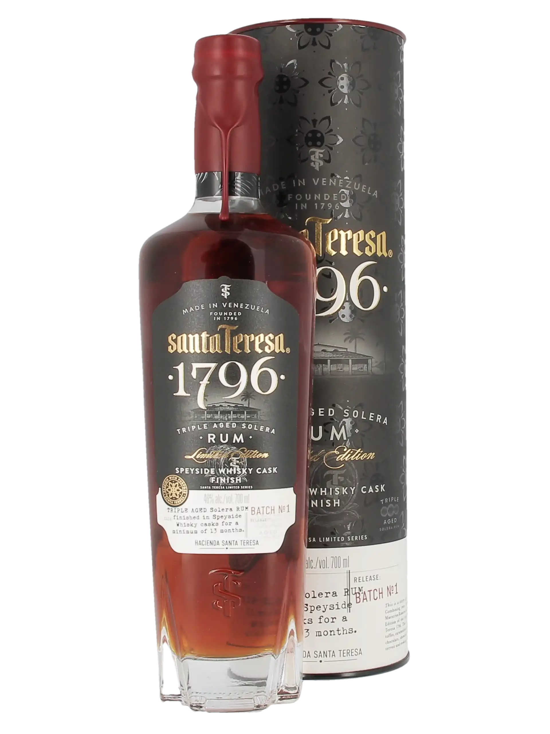Coffret et bouteille du rhum Santa Teresa 1796 Triple Aged Solera – face – A La Civette