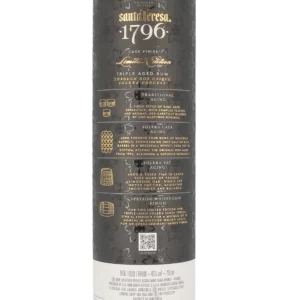 Dos du coffret du rhum Santa Teresa 1796 Triple Aged Solera – A La Civette