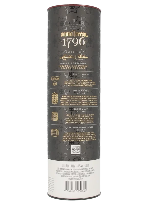 Dos du coffret du rhum Santa Teresa 1796 Triple Aged Solera – A La Civette