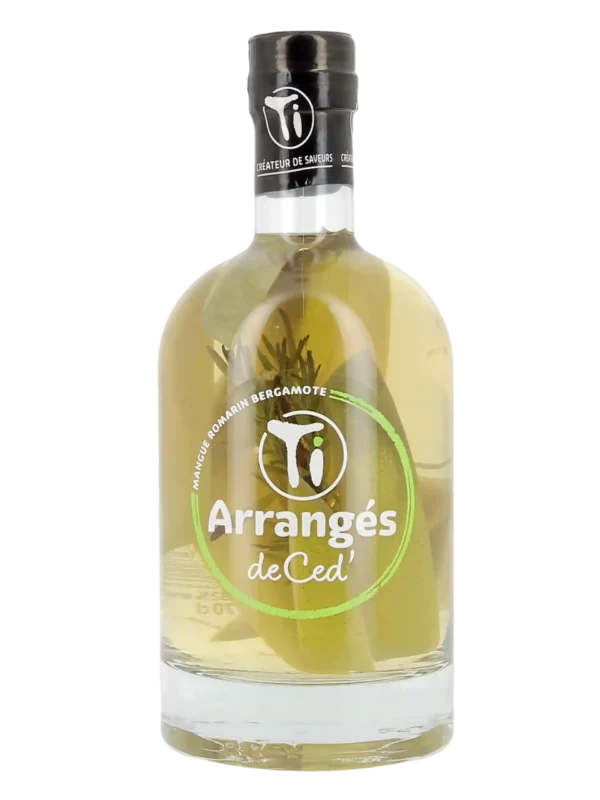 Vue de face de la bouteille de rhum Ti Ced' Mangue Romarin Bergamote – Rhum fruité et aromatique haut de gamme